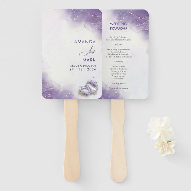 Modern Minimalist Purple Lilac Trendy Hand Fan (Front and Back)