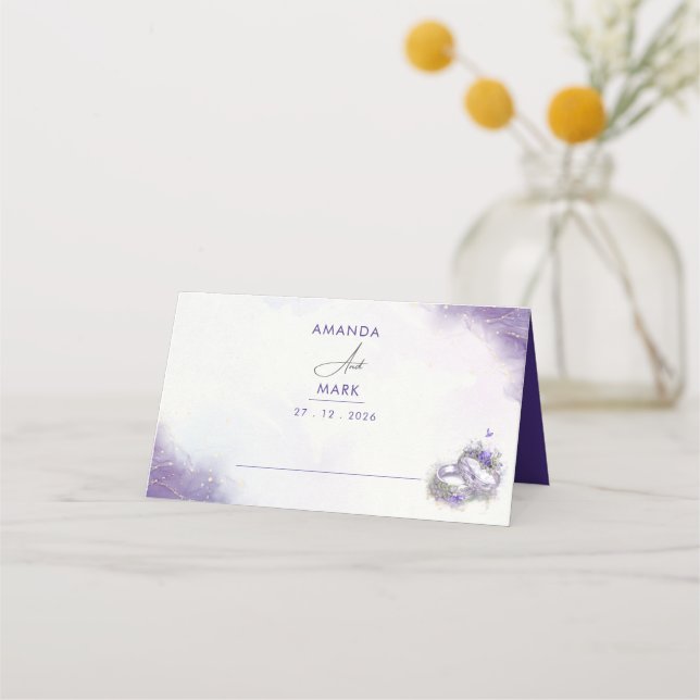 Modern Minimalist Purple Lilac Trendy Place Card (Back)