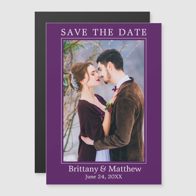 Modern Minimalist Purple Magnetic Save the Date (Front/Back)