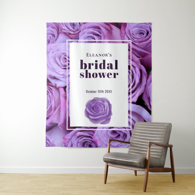 Modern Minimalist Purple Roses Bridal Shower Tapestry (In Situ)