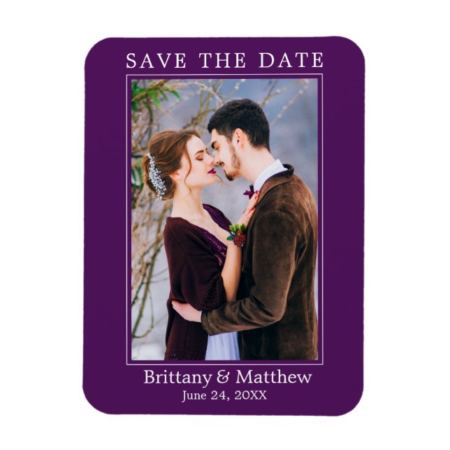 Modern Minimalist Purple Save the Date Magnet (Vertical)