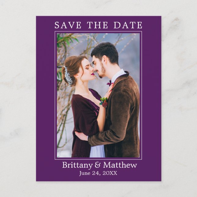Modern Minimalist Purple Save the Date Postcard (Front)
