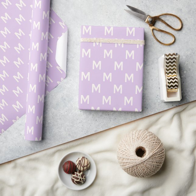 Modern Minimalist Purple simple monogram pattern Wrapping Paper (Crafts)