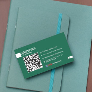 Modern Minimalist QR Code Business Card - Green 