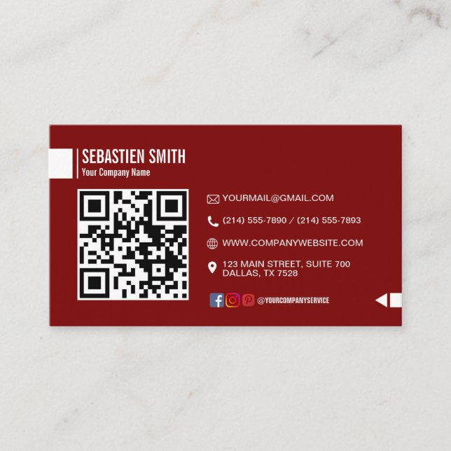 Modern Minimalist QR Code Business Card - Red (Front)