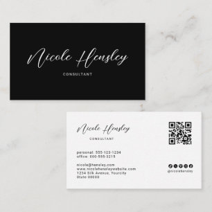 Modern Minimalist QR Code Chic Black & White Business Card