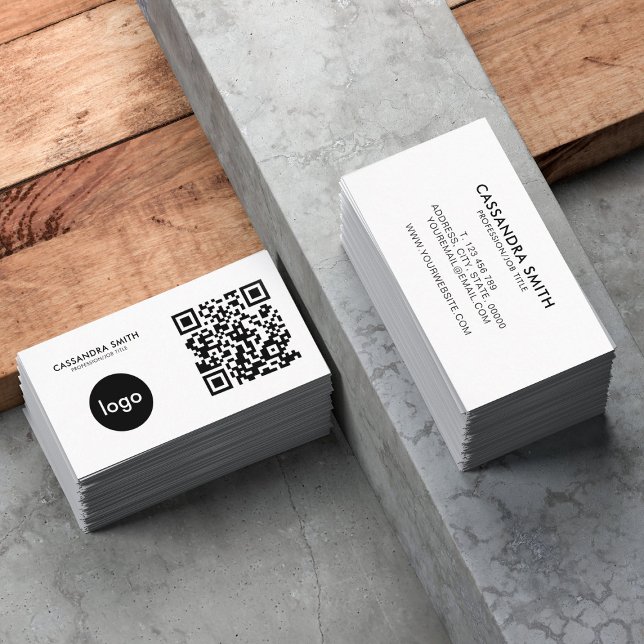 Modern Minimalist QR Code Company Logo Business Card (Creator Uploaded)