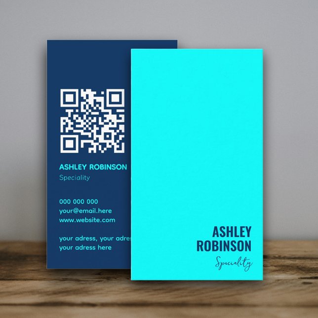 Modern Minimalist QR code cyan blue professional Business Card (Modern Minimalist QR code cyan blue Business Card)