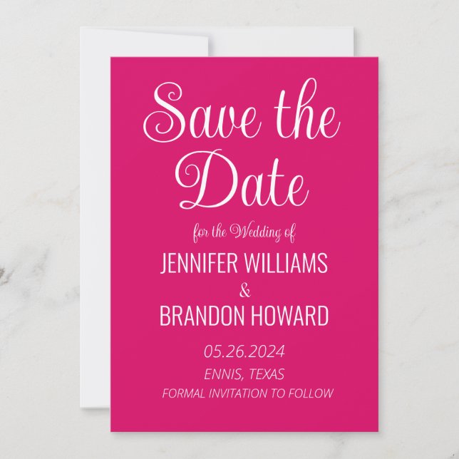Modern Minimalist QR Code Fuchsia Magenta Wedding Save The Date (Front)