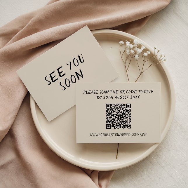Modern Minimalist QR Code Handwritten Wedding   RSVP Card (Creator Uploaded)