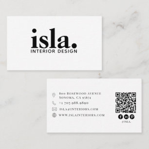 Modern Minimalist QR Code Interior Designer Business Card