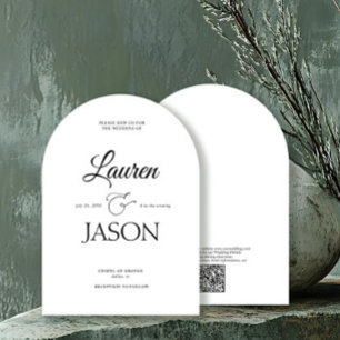 Modern Minimalist QR Code Names Calligraphy Black Invitation