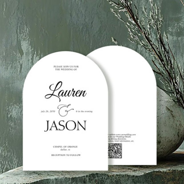 Modern Minimalist QR Code Names Calligraphy Black Invitation (Creator Uploaded)