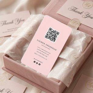 Modern Minimalist QR Code Personalised Pink Business Card