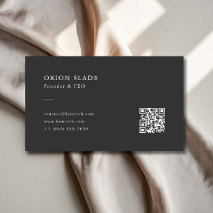 Modern Minimalist QR Code Professional Dark Business Card