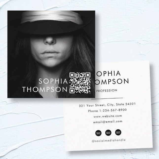 Modern Minimalist QR Code Professional Photo Square Business Card (Modern Minimalist QR Code Professional Photo Square Business Card)
