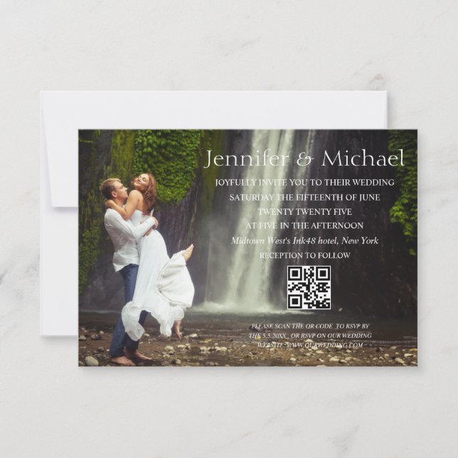 modern minimalist qr code rsvp photo wedding invitation (Front)