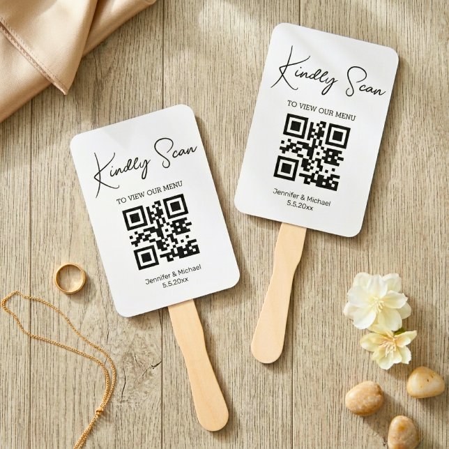Modern Minimalist QR Code Wedding Menu  Hand Fan (Creator Uploaded)