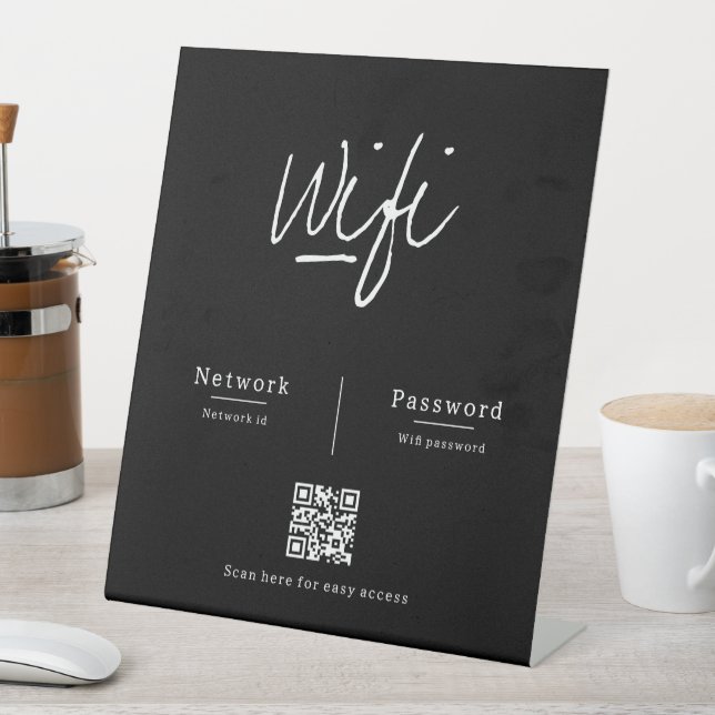 Modern Minimalist QR Code Wifi Network Password Pedestal Sign (In SItu)