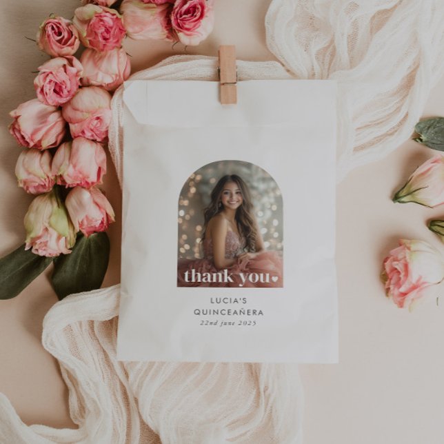 Modern Minimalist Quinceañera Arched Photo Favour Bags (Zazzle Modern Minimalist Quinceañera Arched Photo Favor Bag)