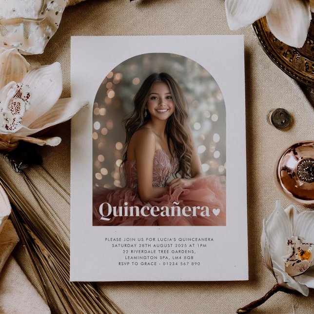 Modern Minimalist Quinceañera Arched Photo  Invitation (Zazzle Modern Minimalist Quinceañera Arched Photo  Invitation)