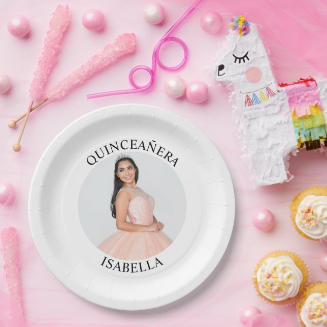 Modern Minimalist Quinceañera Photo Paper Plate (Party)