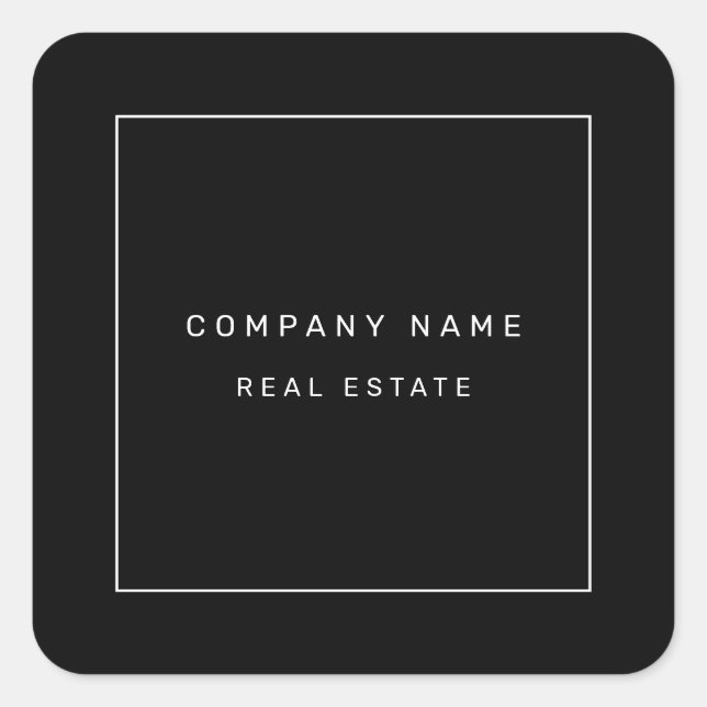 Modern Minimalist Real Estate Black Square Sticker (Front)