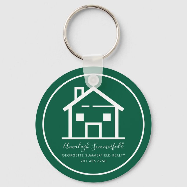 Modern Minimalist Real Estate Green Custom Key Ring (Front)