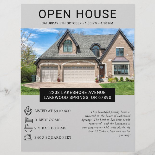 Modern Minimalist Real Estate Open House Flyer (Front)