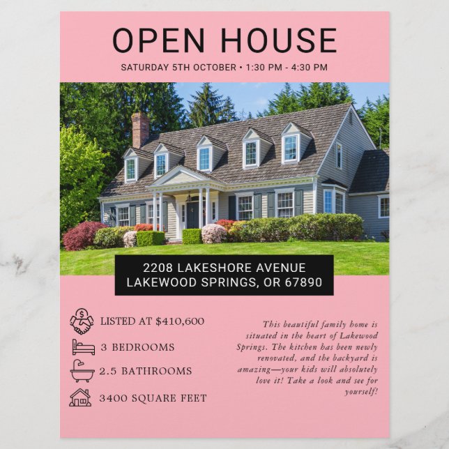 Modern Minimalist Real Estate Open House Flyer (Front)
