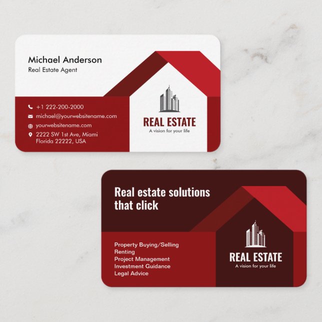 Modern Minimalist Real Estate Red Business Card (Front/Back)