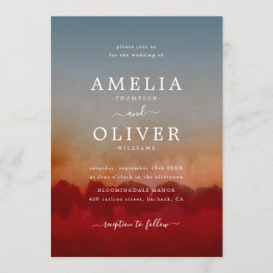 Modern Minimalist Red and Blue Abstract Wedding Invitation