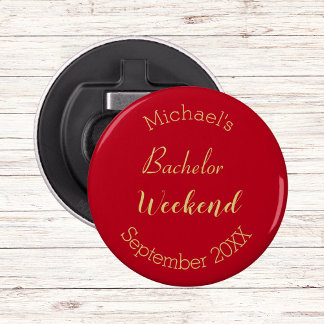 Modern Minimalist Red and Gold Bachelor Party Bottle Opener