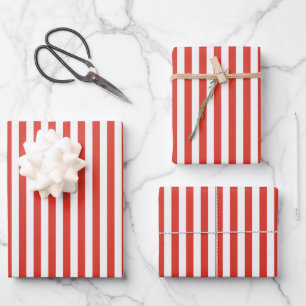 Modern Minimalist Red and White Stripes Wrapping Paper Sheet