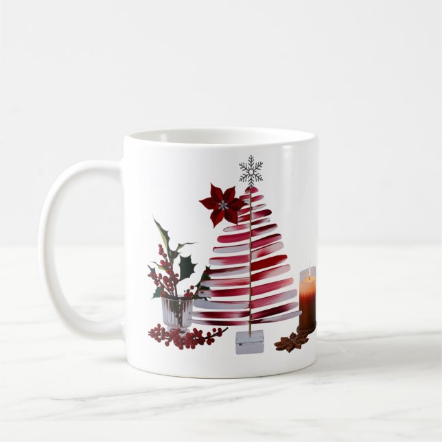 Modern Minimalist Red Brush Stroke Christmas Tree  Coffee Mug (Left)