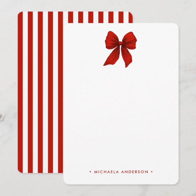 Modern Minimalist Red Coquette Bow & Stripes Card (Front/Back)
