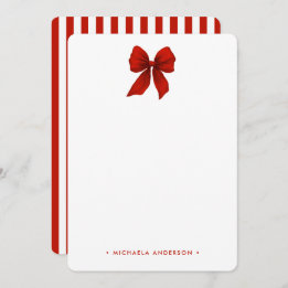 Modern Minimalist Red Coquette Bow & Stripes Card