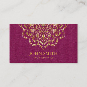 Modern Minimalist Red Gold Lotus Yoga Instructor B Business Card