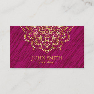 Modern Minimalist Red Gold Lotus Yoga Instructor B Business Card
