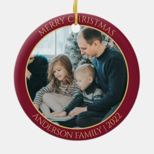 Modern Minimalist Red & Golden Reindeer Christmas Ceramic Tree Decoration