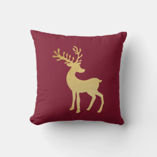 Modern Minimalist Red & Golden Reindeer Christmas  Cushion