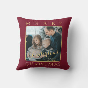 Modern Minimalist Red & Golden Reindeer Christmas Cushion