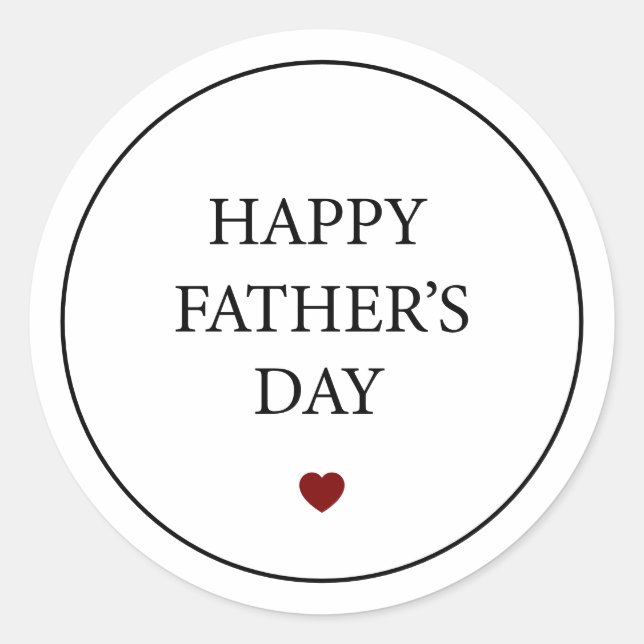 Modern Minimalist Red Heart Happy Fathers Day Classic Round Sticker (Front)