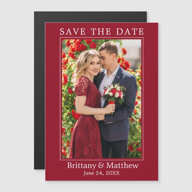 Modern Minimalist Red Magnetic Save the Date (Front/Back)