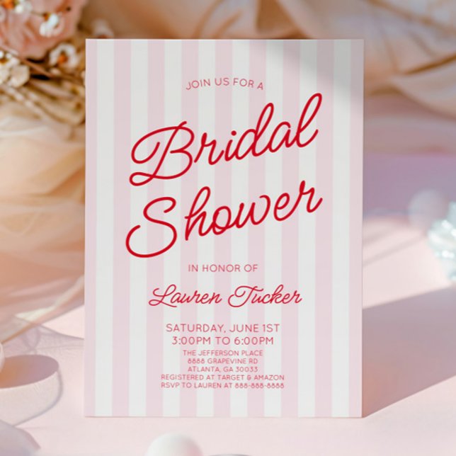 Modern Minimalist Red Pink Stripes Bridal Shower Invitation (Creator Uploaded)