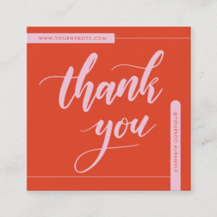 Modern Minimalist Red & Pink Thank You Square Business Card