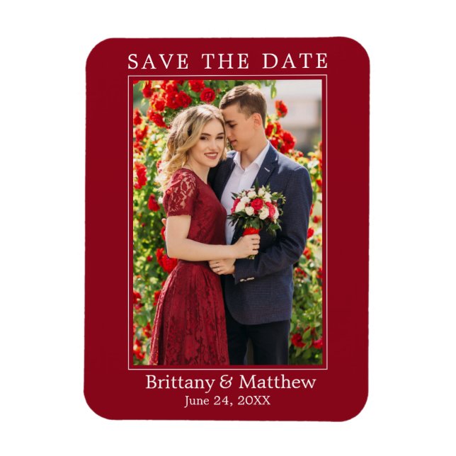 Modern Minimalist Red Save the Date Magnet (Vertical)
