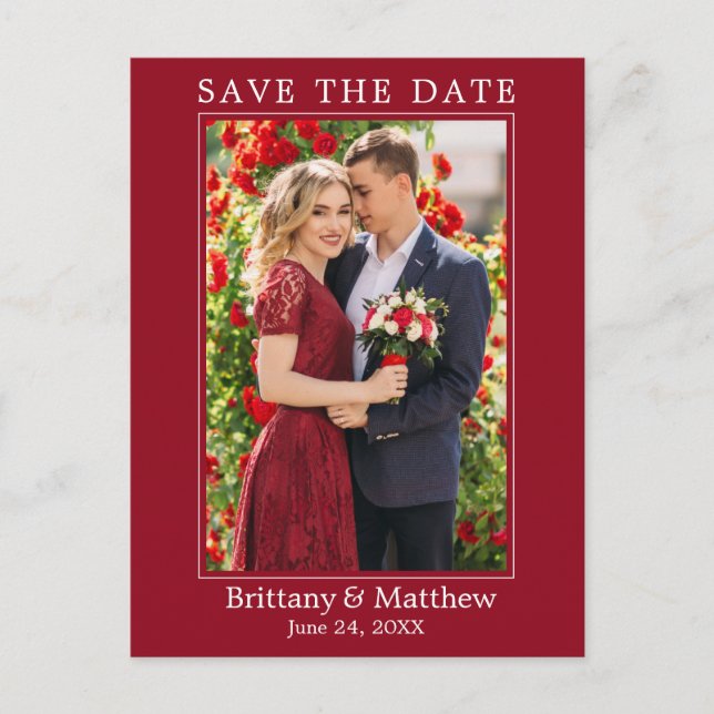 Modern Minimalist Red Save the Date Postcard (Front)