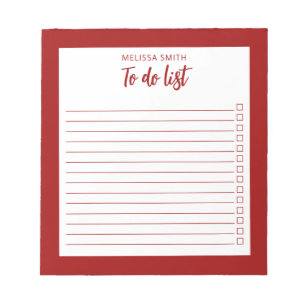 Modern Minimalist Red To Do List Notepad