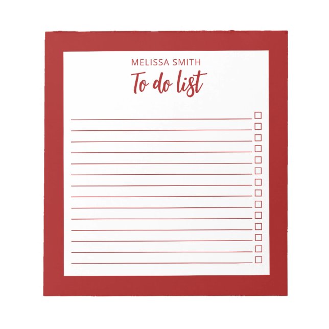 Modern Minimalist Red To Do List Notepad (Front)